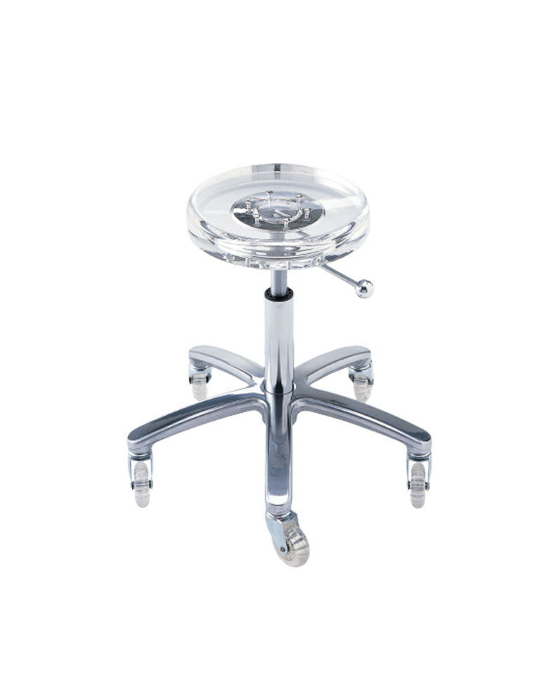 D-Stool - Aluminium rollhocker - Klarer Acrylsitz