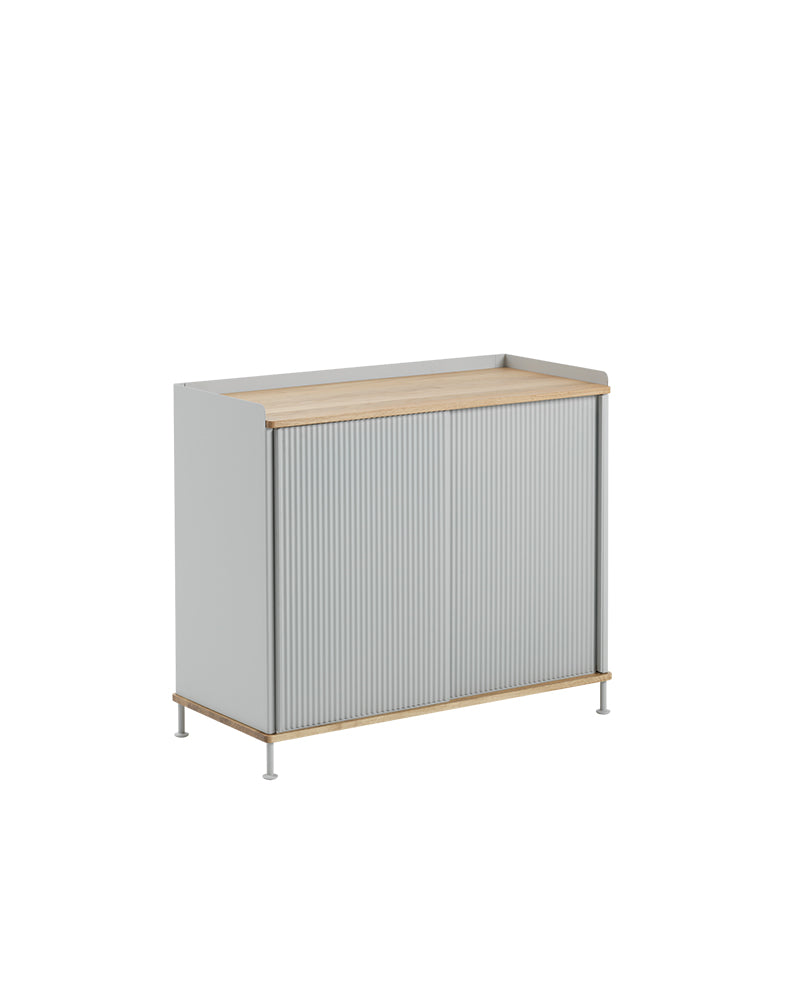 Enfold - Graues Sideboard - Geriffeltes Metall - Eiche