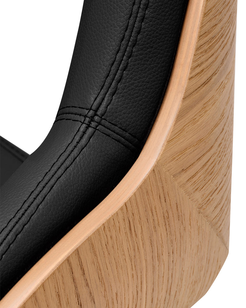 Thea Wood - Schwarzer friseurstuhl aus Holz mit chrom-kreuzfuß