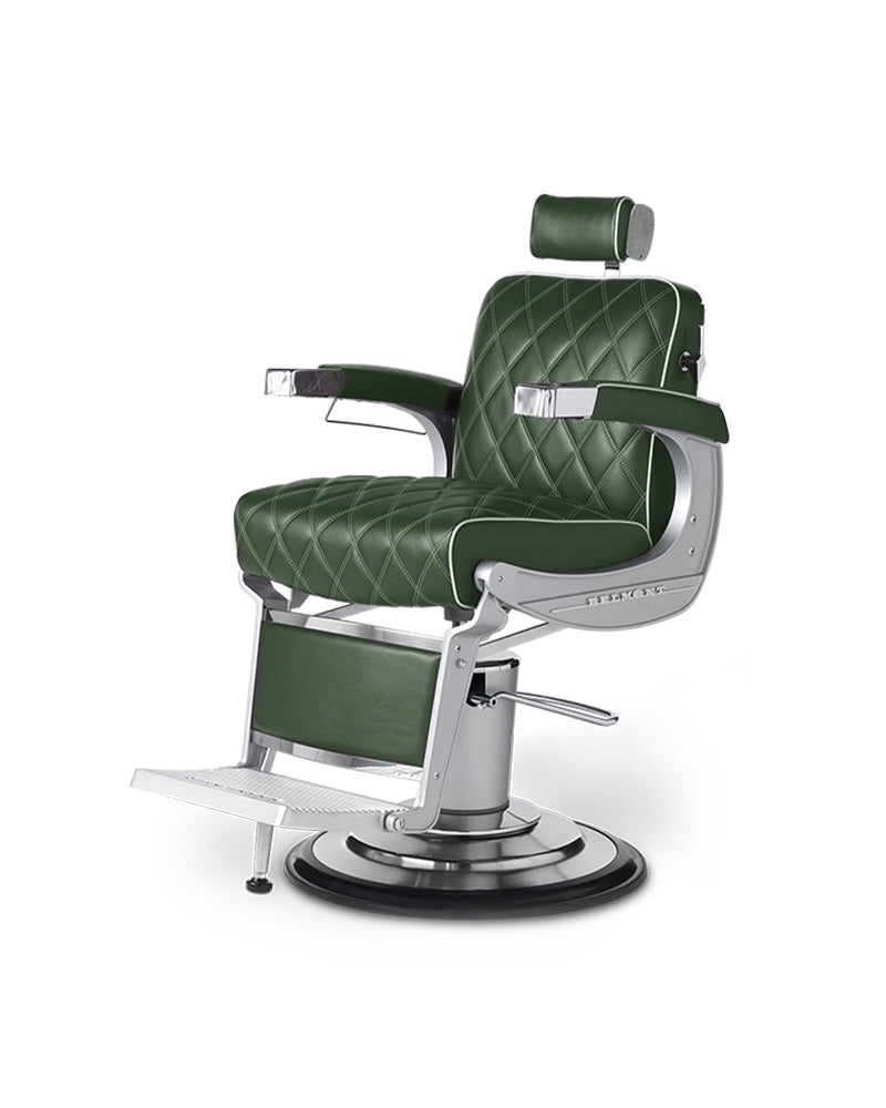 Apollo II ICON - Grüner barberstuhl mit Gusseisenrahmen