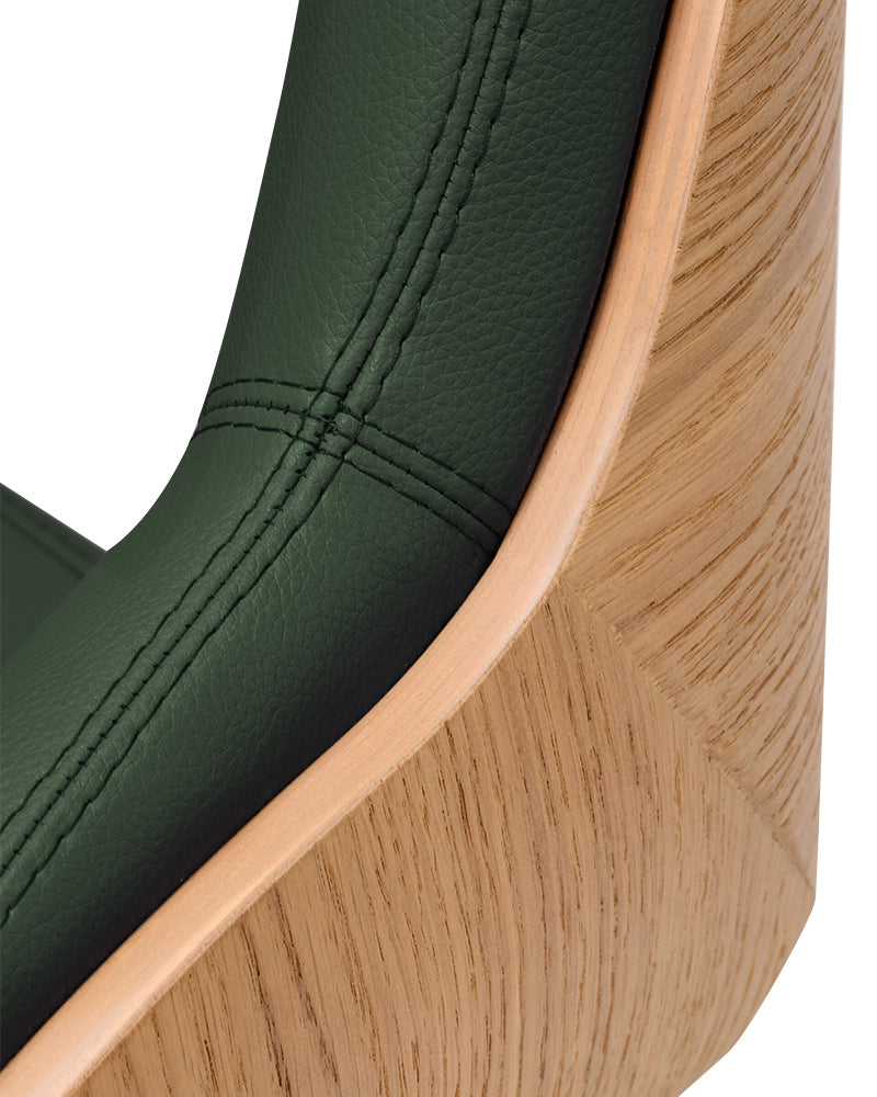 Thea Wood - Grüner friseurstuhl aus Holz mit chrom-tellerfuß